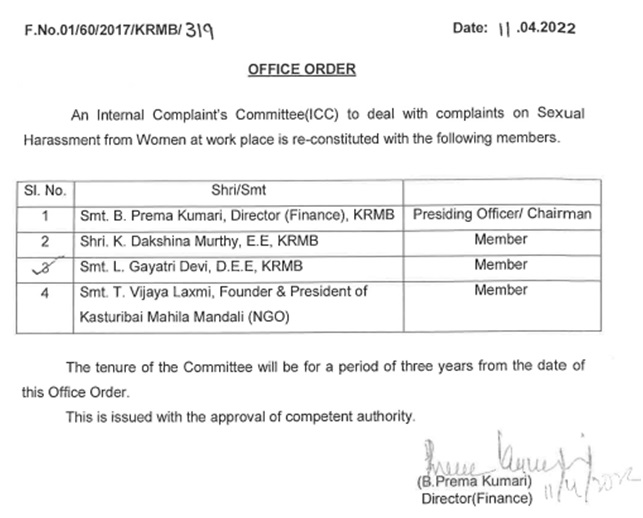 Internal Complaint�s Committee (ICC) on Sexual Harassment of Women at work place.